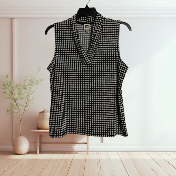 Anne Klein Sleeveless Polka Dot Blouse Women’s Size Large – Stretch Top - Picture 2 of 15